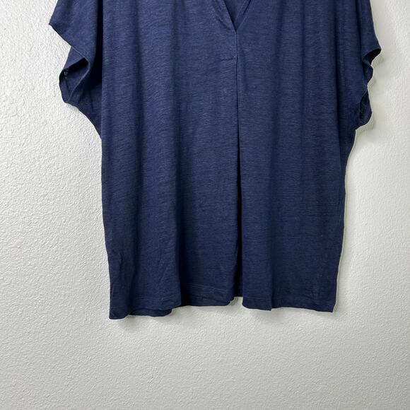 Chico’s Linen Easy Henley Knit Top Navy Blue Short Sleeve V Neck Size 2 Large - Picture 4 of 8